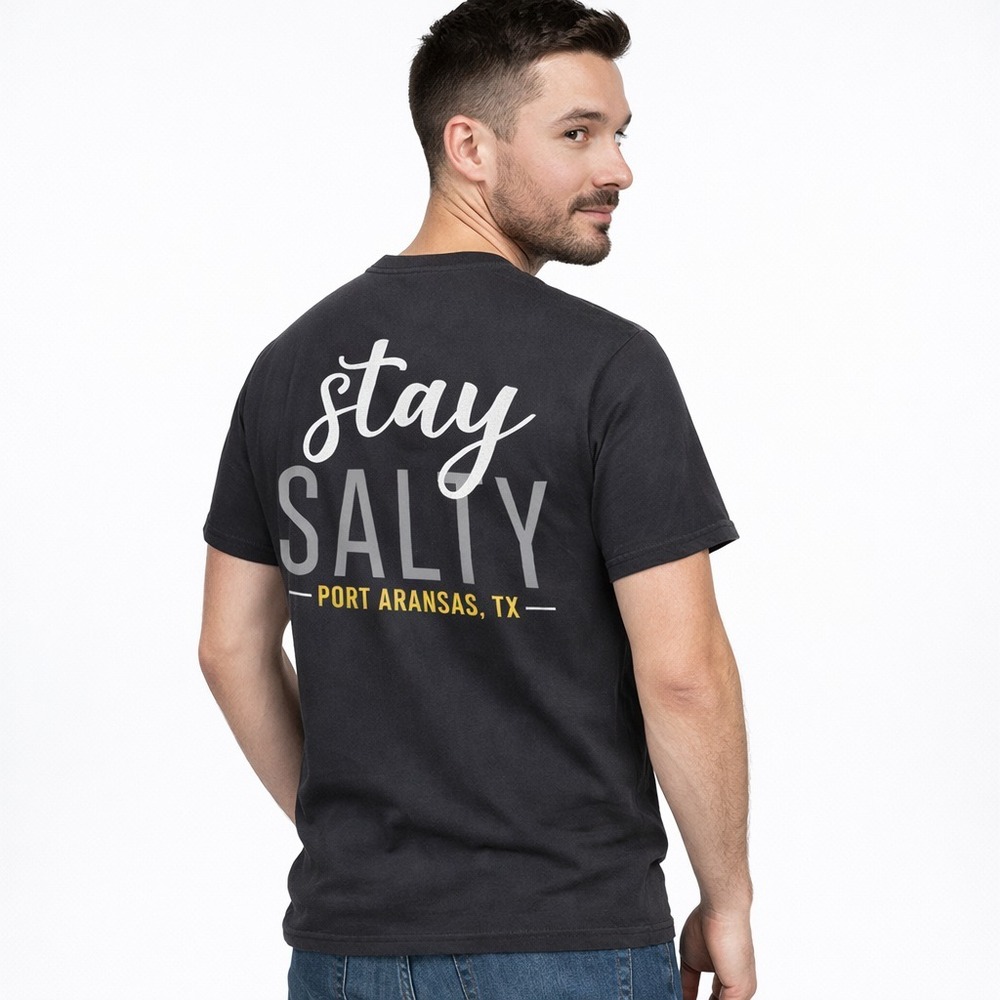 Delta Pro Weight Stay Salty Port Aransas TX T-Shirt Mens Medium Black Graphic T